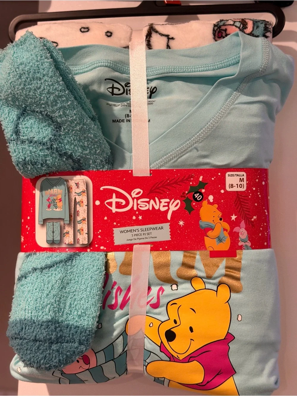 Disney Winnie the Pooh Light Aqua Pajama Set with Cozy Socks